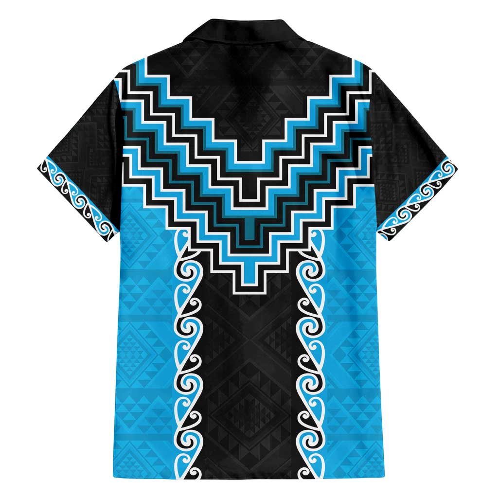 Sky Blue Niho Taniwha Mix Poutama Family Matching Off Shoulder Short Dress and Hawaiian Shirt Unique Taniko Aotearoa