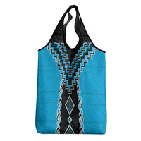 Sky Blue Niho Taniwha Mix Poutama Grocery Bag Unique Taniko Aotearoa