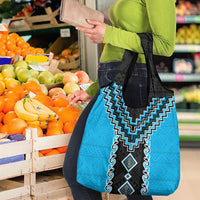 Sky Blue Niho Taniwha Mix Poutama Grocery Bag Unique Taniko Aotearoa