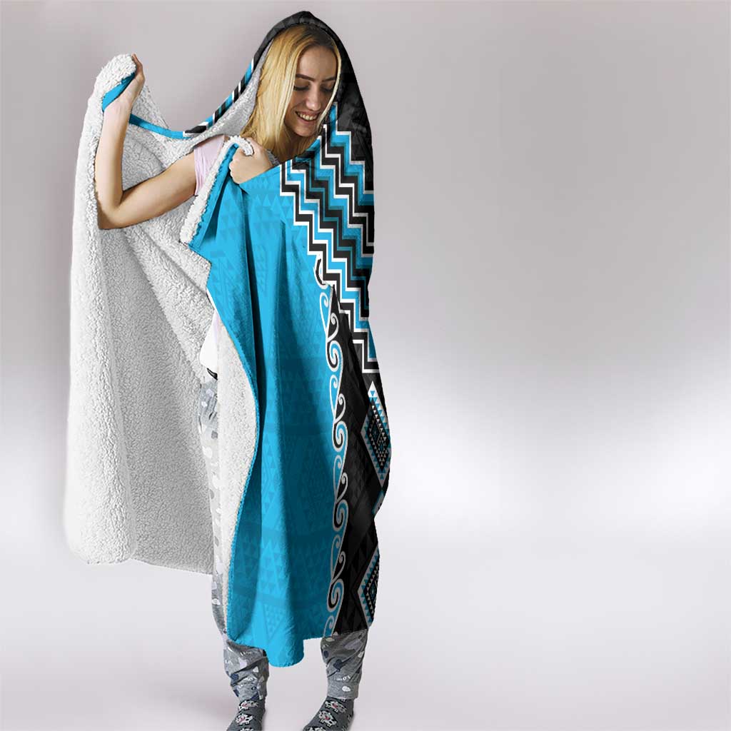 Sky Blue Niho Taniwha Mix Poutama Hooded Blanket Unique Taniko Aotearoa