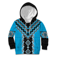 Sky Blue Niho Taniwha Mix Poutama Kid Hoodie Unique Taniko Aotearoa