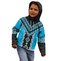 Sky Blue Niho Taniwha Mix Poutama Kid Hoodie Unique Taniko Aotearoa