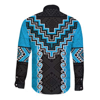 Sky Blue Niho Taniwha Mix Poutama Long Sleeve Button Shirt Unique Taniko Aotearoa LT01 - Polynesian Pride