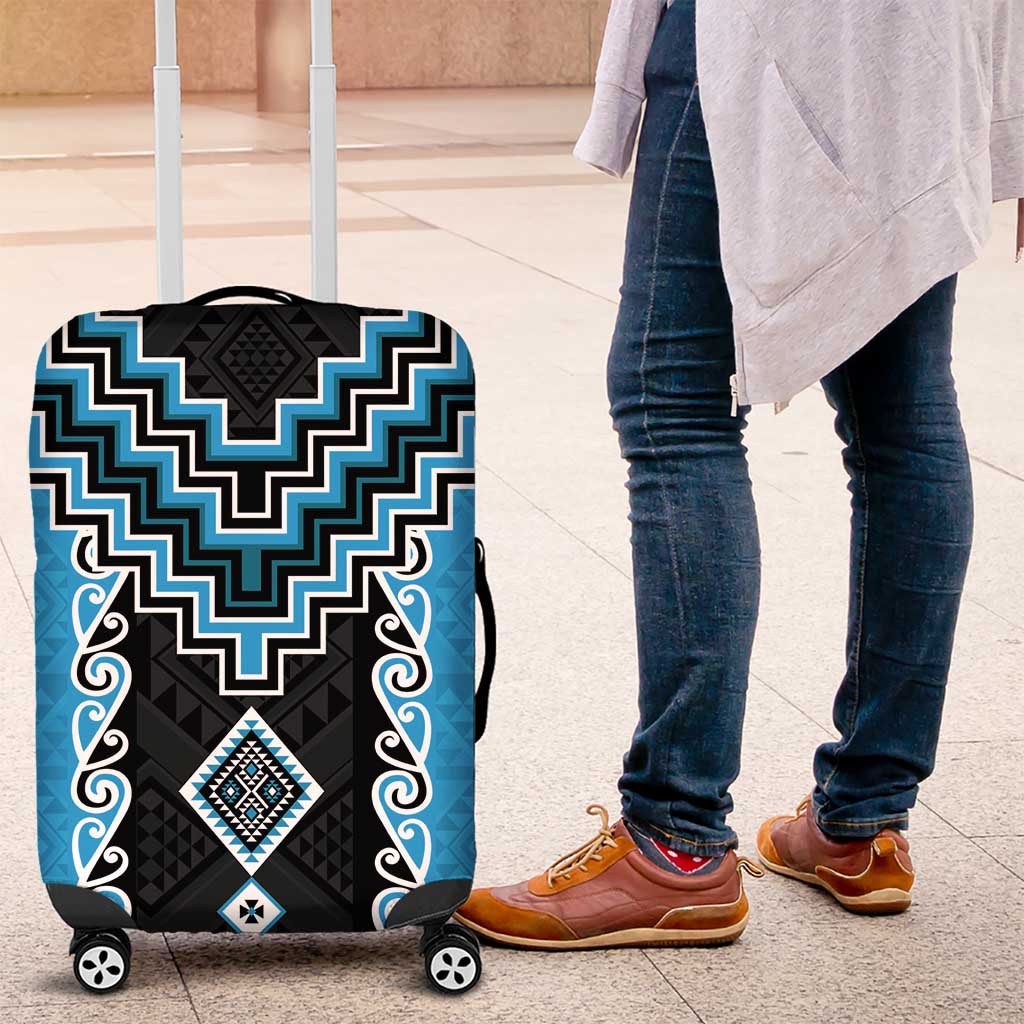 Sky Blue Niho Taniwha Mix Poutama Luggage Cover Unique Taniko Aotearoa LT01 Sky Blue - Polynesian Pride