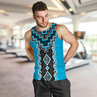 Sky Blue Niho Taniwha Mix Poutama Men Tank Top Unique Taniko Aotearoa LT01 Sky Blue - Polynesian Pride