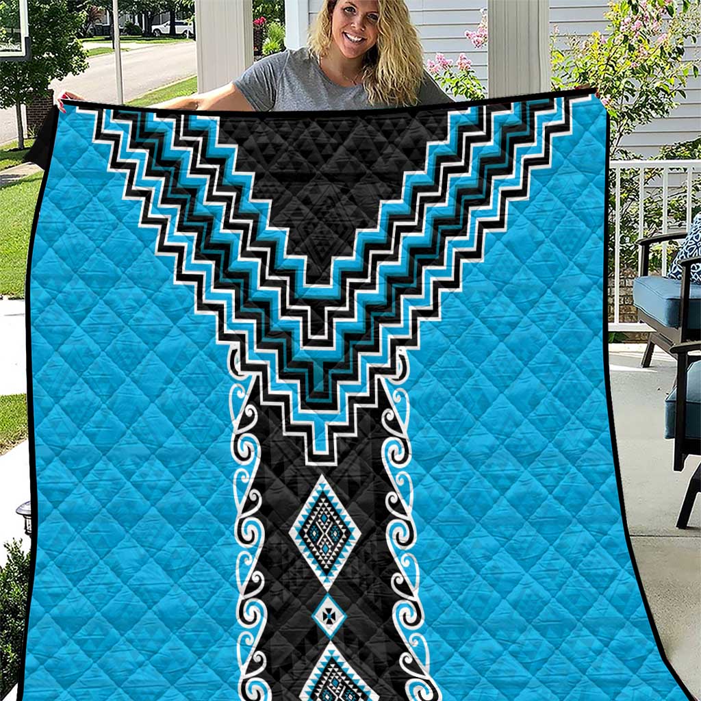 Sky Blue Niho Taniwha Mix Poutama Quilt Unique Taniko Aotearoa LT01 Sky Blue - Polynesian Pride