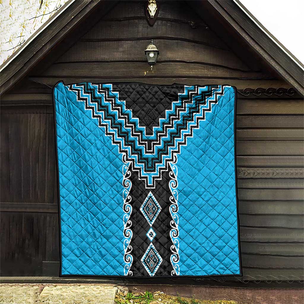 Sky Blue Niho Taniwha Mix Poutama Quilt Unique Taniko Aotearoa