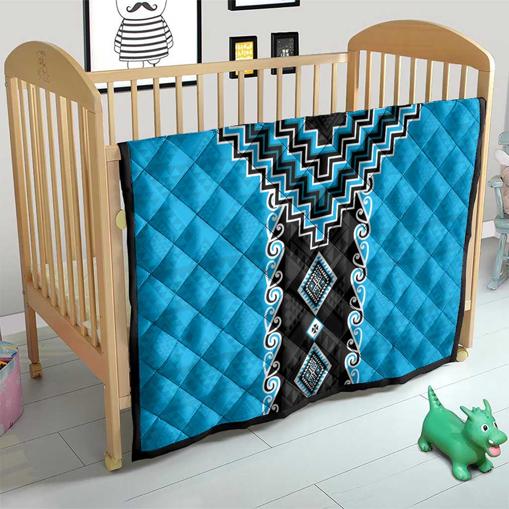 Sky Blue Niho Taniwha Mix Poutama Quilt Unique Taniko Aotearoa