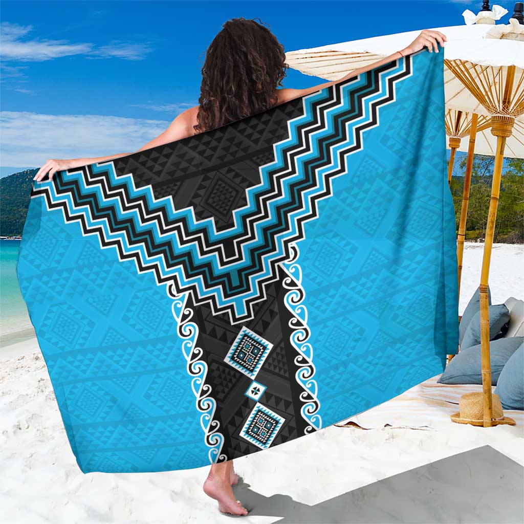 Sky Blue Niho Taniwha Mix Poutama Sarong Unique Taniko Aotearoa