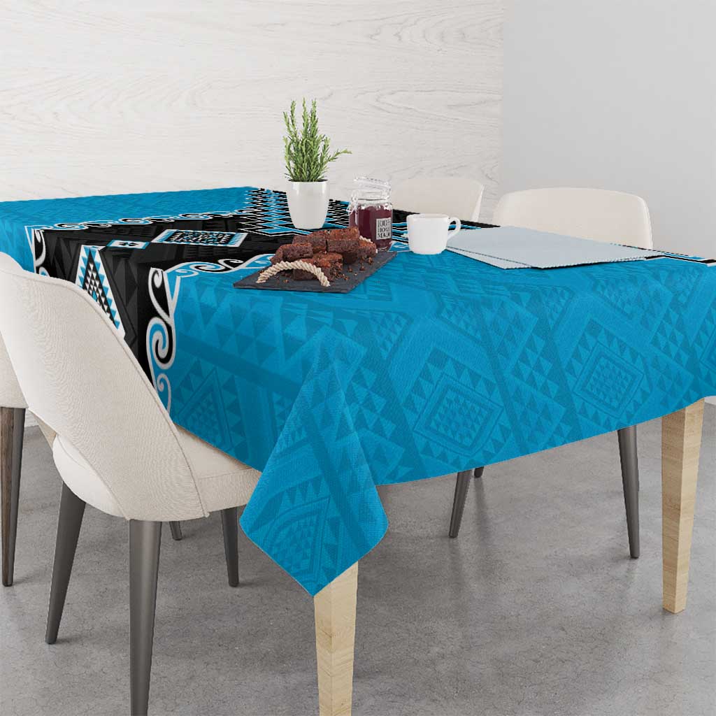 Sky Blue Niho Taniwha Mix Poutama Tablecloth Unique Taniko Aotearoa