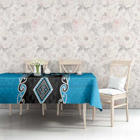 Sky Blue Niho Taniwha Mix Poutama Tablecloth Unique Taniko Aotearoa