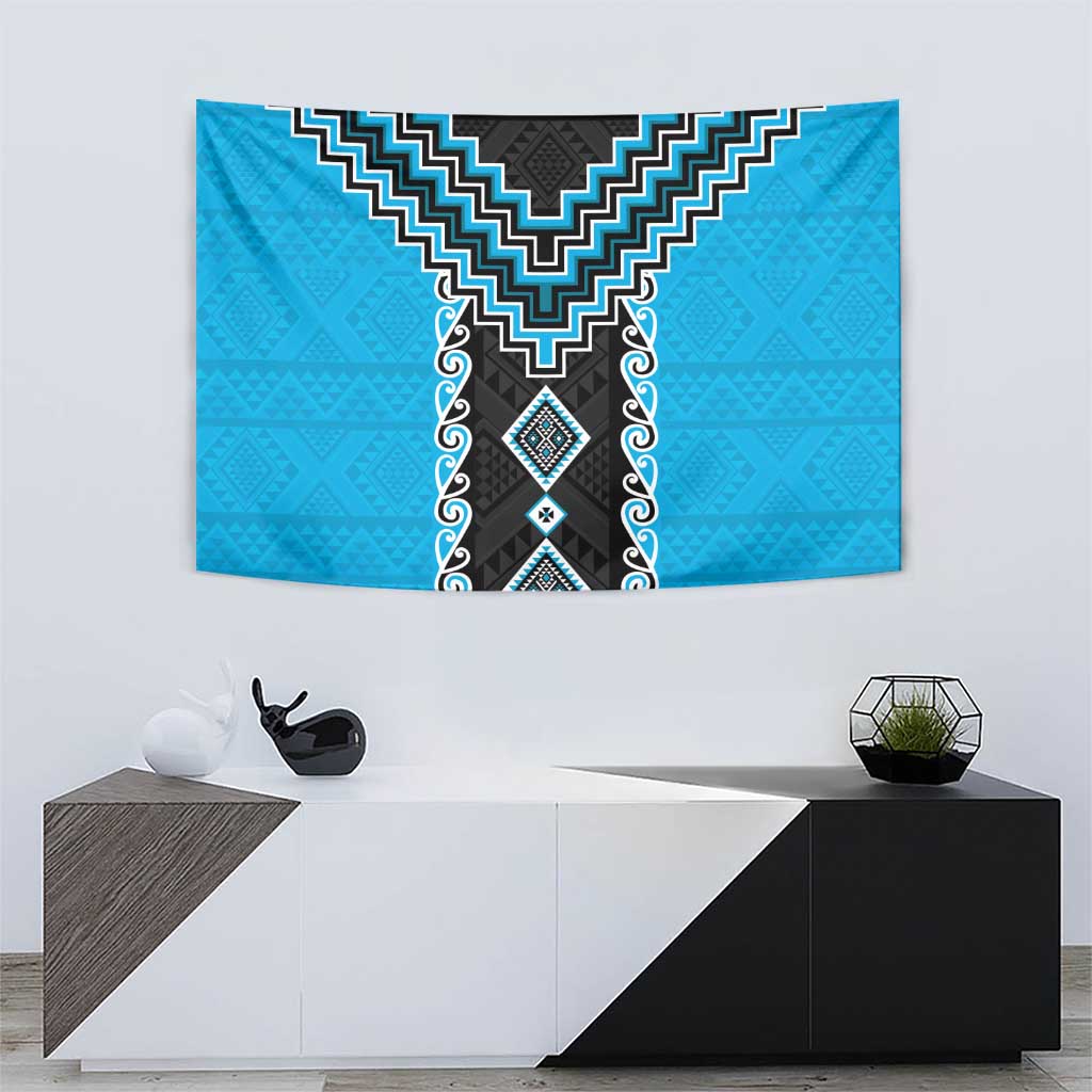 Sky Blue Niho Taniwha Mix Poutama Tapestry Unique Taniko Aotearoa