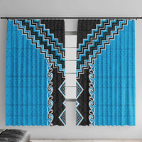 Sky Blue Niho Taniwha Mix Poutama Window Curtain Unique Taniko Aotearoa