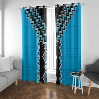 Sky Blue Niho Taniwha Mix Poutama Window Curtain Unique Taniko Aotearoa