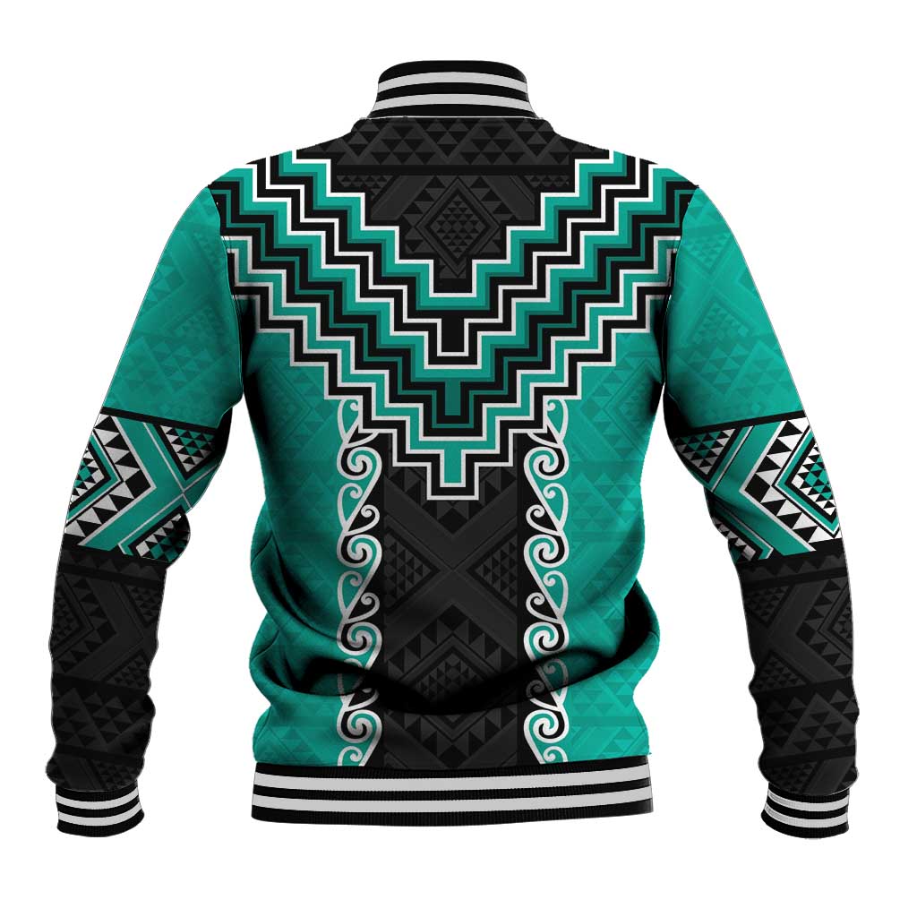 Teal Niho Taniwha Mix Poutama Baseball Jacket Unique Taniko Aotearoa LT01 - Polynesian Pride