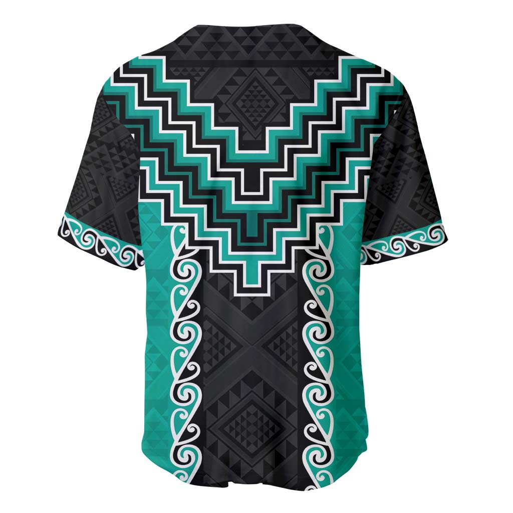 Teal Niho Taniwha Mix Poutama Baseball Jersey Unique Taniko Aotearoa