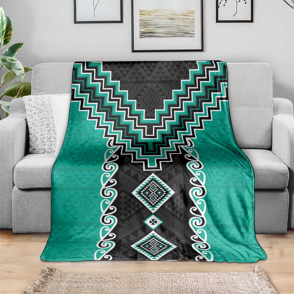 Teal Niho Taniwha Mix Poutama Blanket Unique Taniko Aotearoa