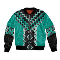 Teal Niho Taniwha Mix Poutama Bomber Jacket Unique Taniko Aotearoa LT01 Unisex Teal - Polynesian Pride