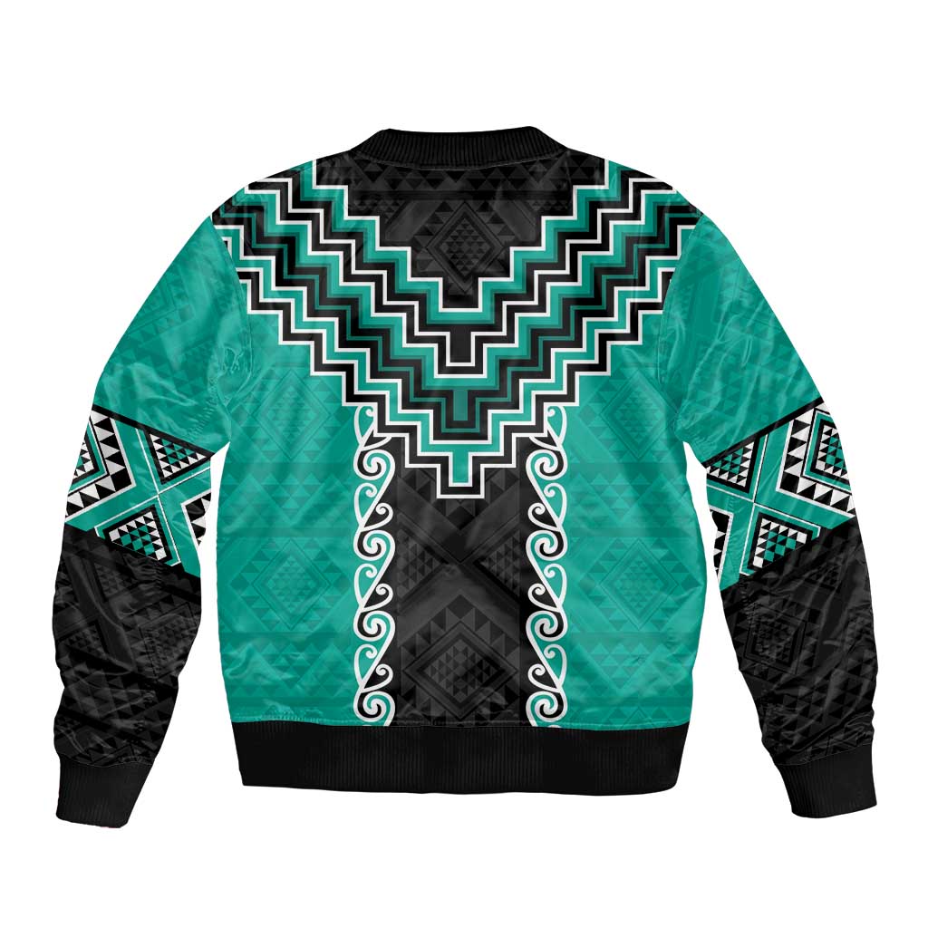Teal Niho Taniwha Mix Poutama Bomber Jacket Unique Taniko Aotearoa LT01 - Polynesian Pride