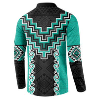 Teal Niho Taniwha Mix Poutama Button Sweatshirt Unique Taniko Aotearoa