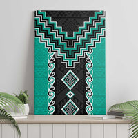 Teal Niho Taniwha Mix Poutama Canvas Wall Art Unique Taniko Aotearoa