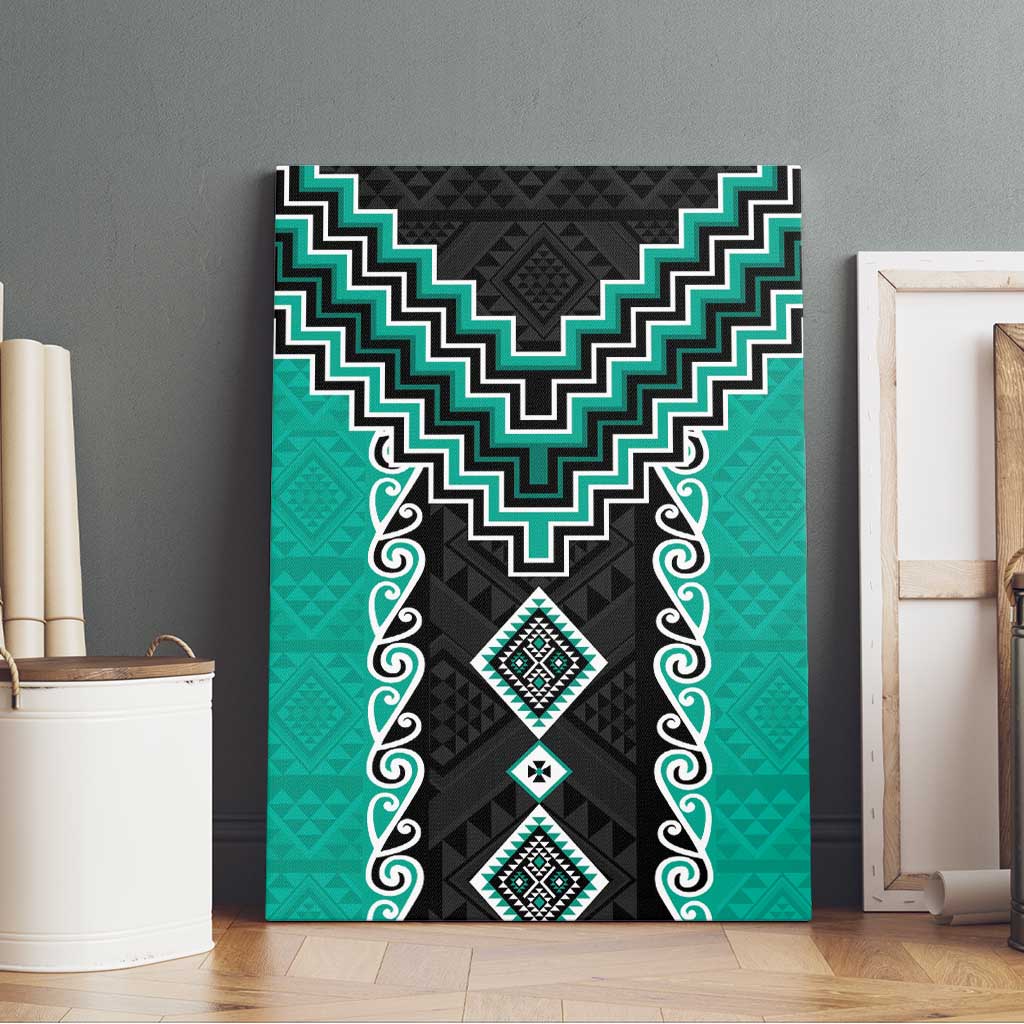 Teal Niho Taniwha Mix Poutama Canvas Wall Art Unique Taniko Aotearoa