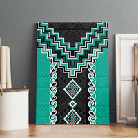 Teal Niho Taniwha Mix Poutama Canvas Wall Art Unique Taniko Aotearoa