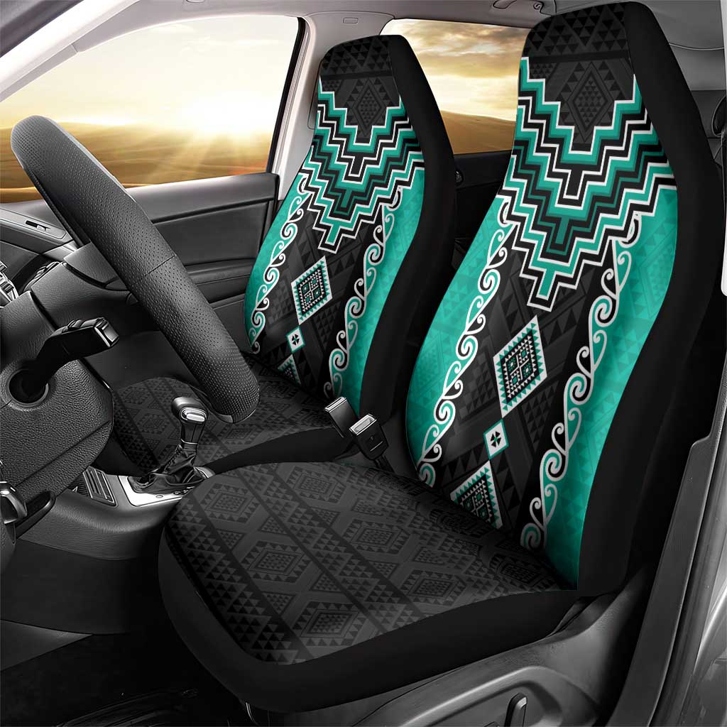 Teal Niho Taniwha Mix Poutama Car Seat Cover Unique Taniko Aotearoa