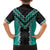 Teal Niho Taniwha Mix Poutama Family Matching Off The Shoulder Long Sleeve Dress and Hawaiian Shirt Unique Taniko Aotearoa