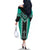 Teal Niho Taniwha Mix Poutama Family Matching Off The Shoulder Long Sleeve Dress and Hawaiian Shirt Unique Taniko Aotearoa