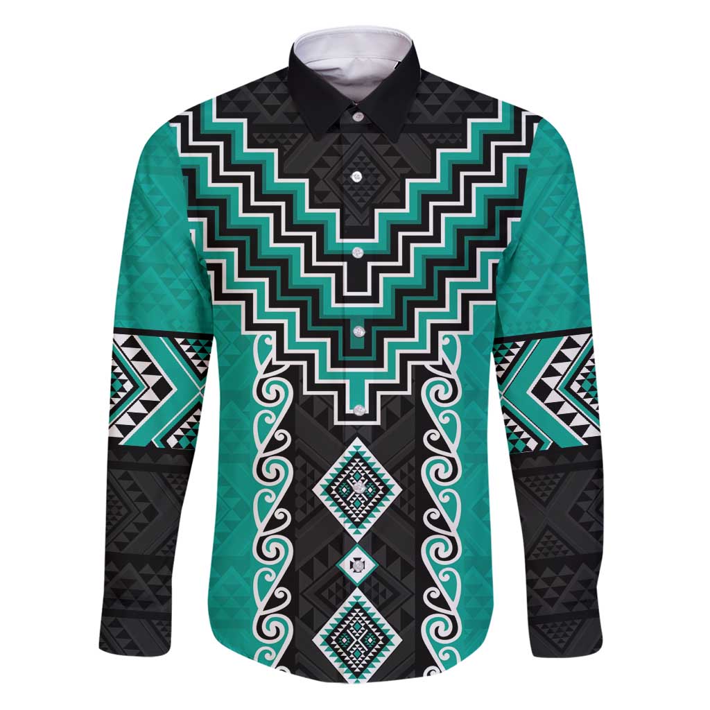 Teal Niho Taniwha Mix Poutama Family Matching Puletasi and Hawaiian Shirt Unique Taniko Aotearoa