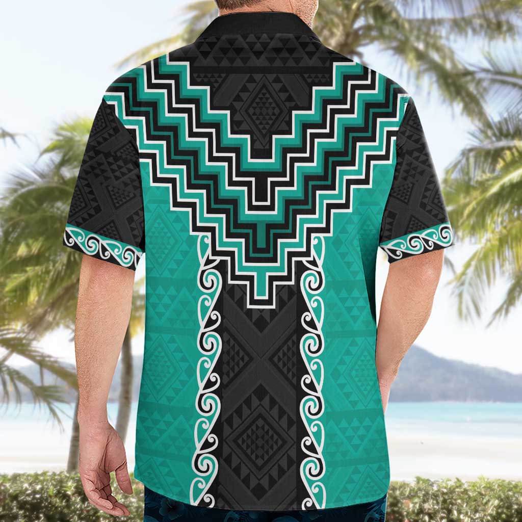 Teal Niho Taniwha Mix Poutama Hawaiian Shirt Unique Taniko Aotearoa