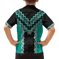 Teal Niho Taniwha Mix Poutama Kid Hawaiian Shirt Unique Taniko Aotearoa
