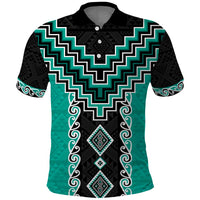 Teal Niho Taniwha Mix Poutama Polo Shirt Unique Taniko Aotearoa