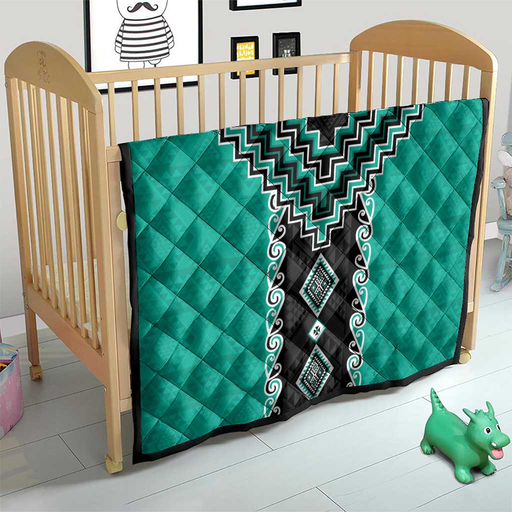 Teal Niho Taniwha Mix Poutama Quilt Unique Taniko Aotearoa