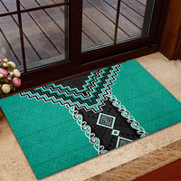 Teal Niho Taniwha Mix Poutama Rubber Doormat Unique Taniko Aotearoa