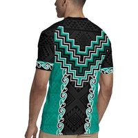 Teal Niho Taniwha Mix Poutama Rugby Jersey Unique Taniko Aotearoa