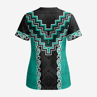 Teal Niho Taniwha Mix Poutama Scrub Top Unique Taniko Aotearoa - Polynesian Pride