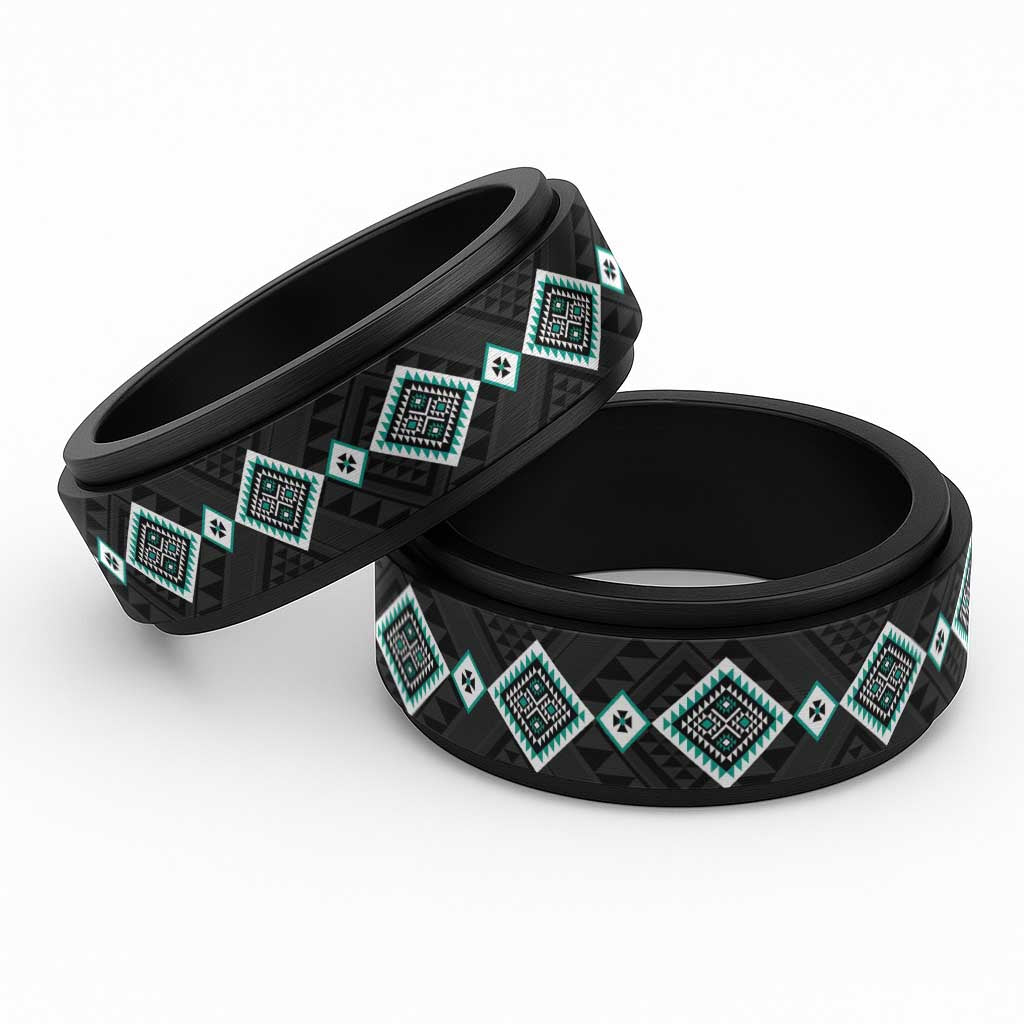 Teal Niho Taniwha Mix Poutama Spinner Ring Unique Taniko Aotearoa - Polynesian Pride