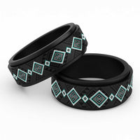 Teal Niho Taniwha Mix Poutama Spinner Ring Unique Taniko Aotearoa - Polynesian Pride