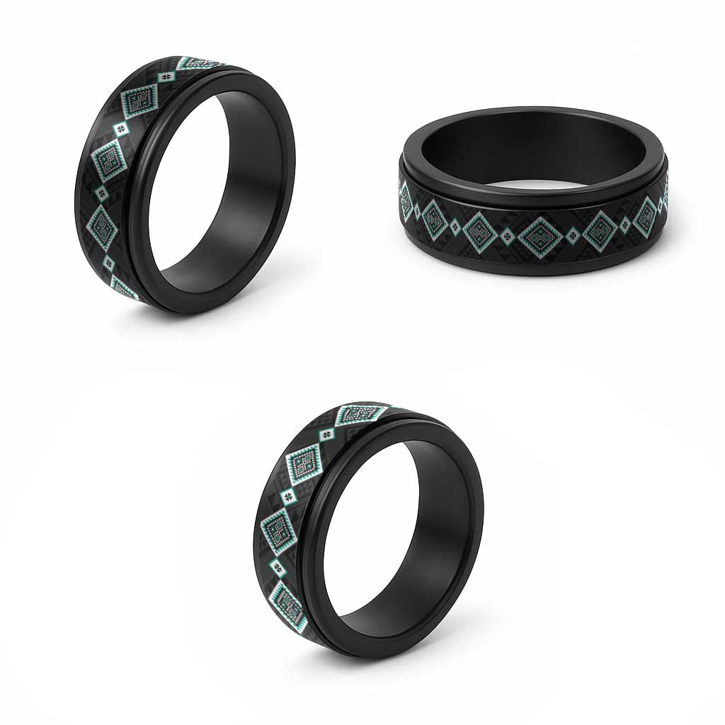 Teal Niho Taniwha Mix Poutama Spinner Ring Unique Taniko Aotearoa - Polynesian Pride