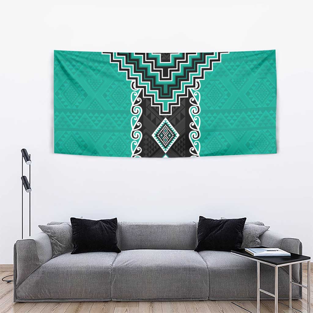 Teal Niho Taniwha Mix Poutama Tapestry Unique Taniko Aotearoa
