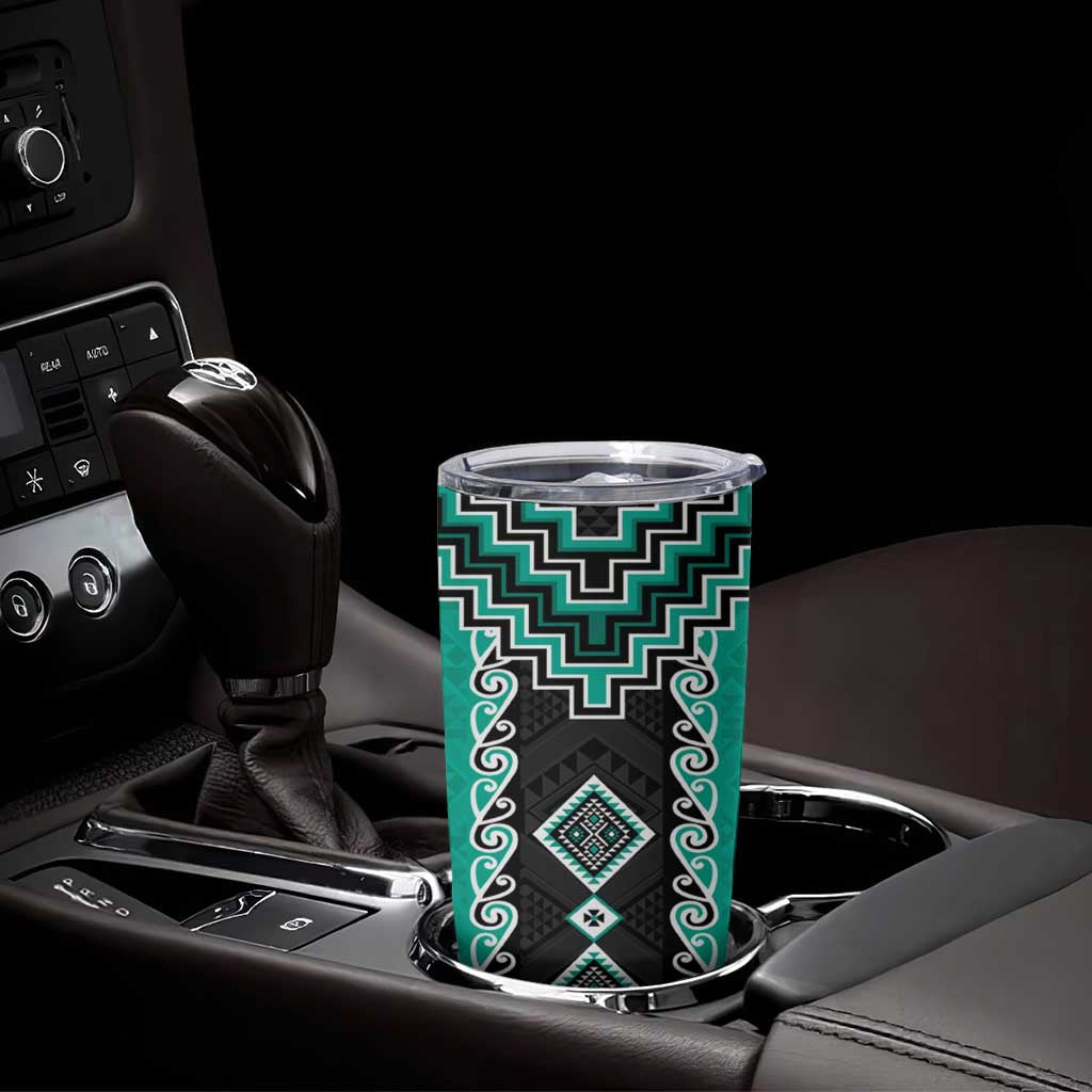 Teal Niho Taniwha Mix Poutama Tumbler Cup Unique Taniko Aotearoa