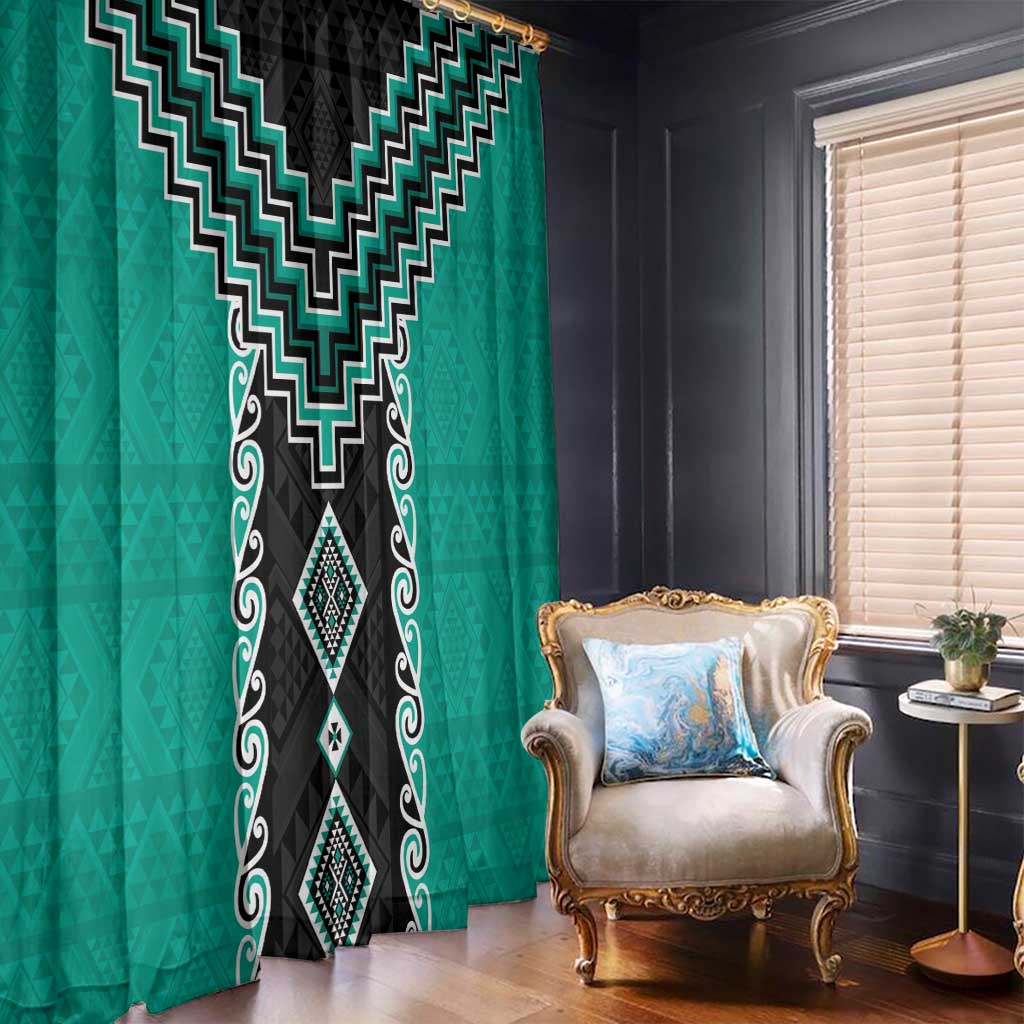 Teal Niho Taniwha Mix Poutama Window Curtain Unique Taniko Aotearoa