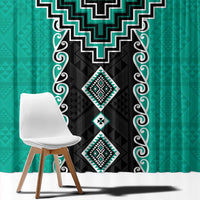 Teal Niho Taniwha Mix Poutama Window Curtain Unique Taniko Aotearoa