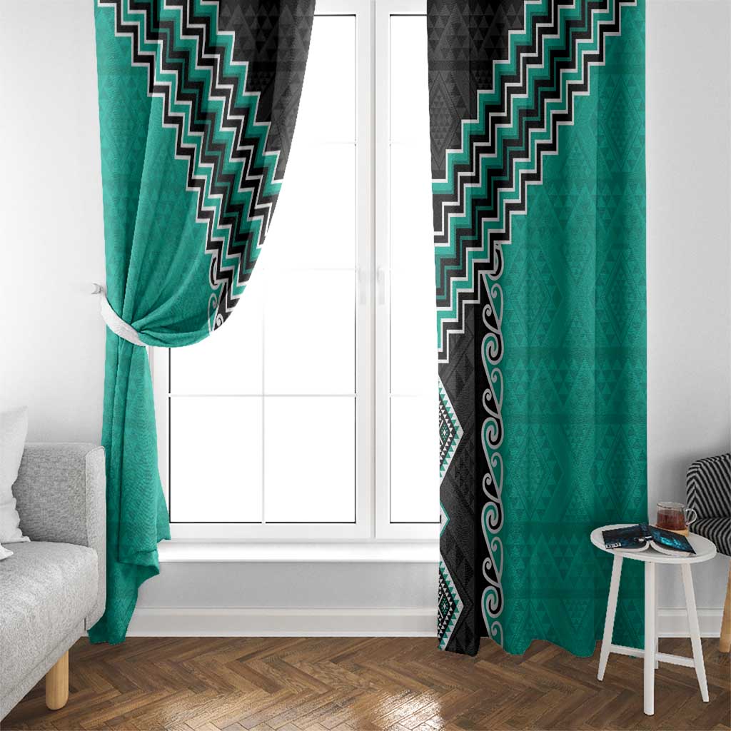 Teal Niho Taniwha Mix Poutama Window Curtain Unique Taniko Aotearoa