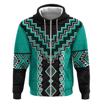 Teal Niho Taniwha Mix Poutama Zip Hoodie Unique Taniko Aotearoa LT01 Zip Hoodie Teal - Polynesian Pride