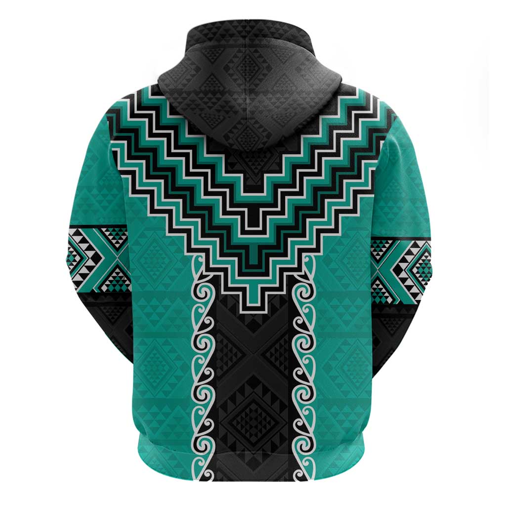 Teal Niho Taniwha Mix Poutama Zip Hoodie Unique Taniko Aotearoa LT01 - Polynesian Pride