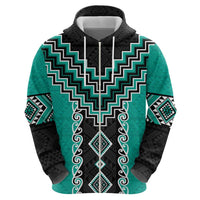 Teal Niho Taniwha Mix Poutama Zip Hoodie Unique Taniko Aotearoa LT01 - Polynesian Pride