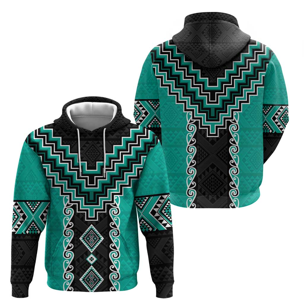 Teal Niho Taniwha Mix Poutama Zip Hoodie Unique Taniko Aotearoa LT01 - Polynesian Pride